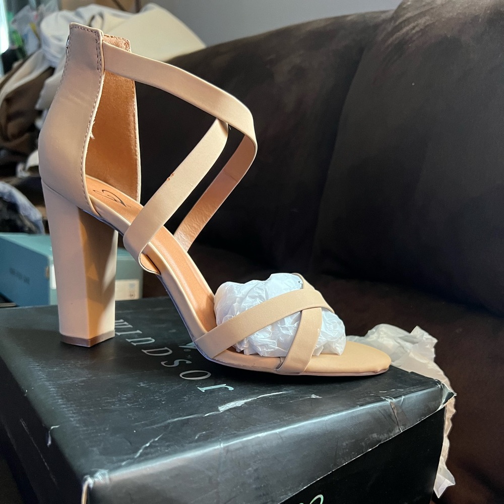 Chunky heel,  nude, size 10. From Windsor